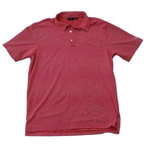 Mens Walter Hagen Medium Golf Shirt Short Sleeve Performance Red White Stripes